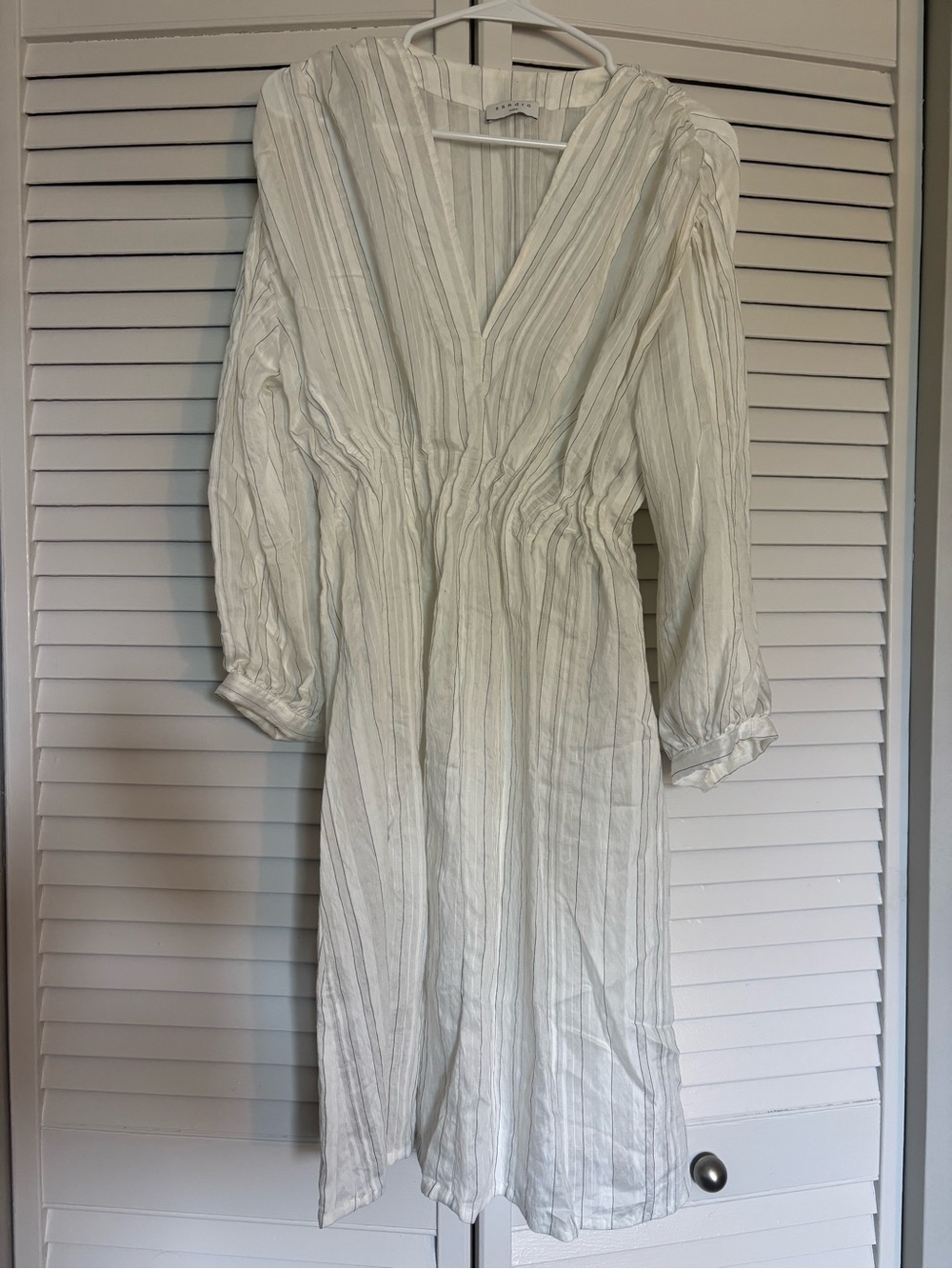 Sandro White Striped V-Neck Midi Dress